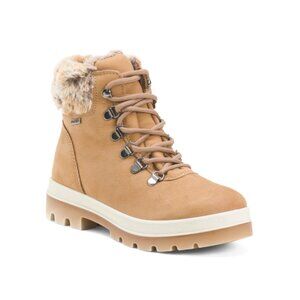 IMAC Camel/Beige Suede Laced Up Booties With Faux Fur